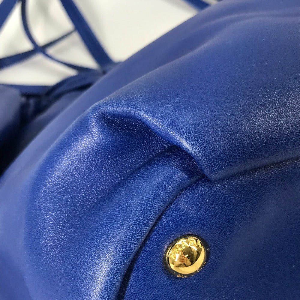PRADA Handbag leather blue logo Crossbody ribbon Women Used Authentic