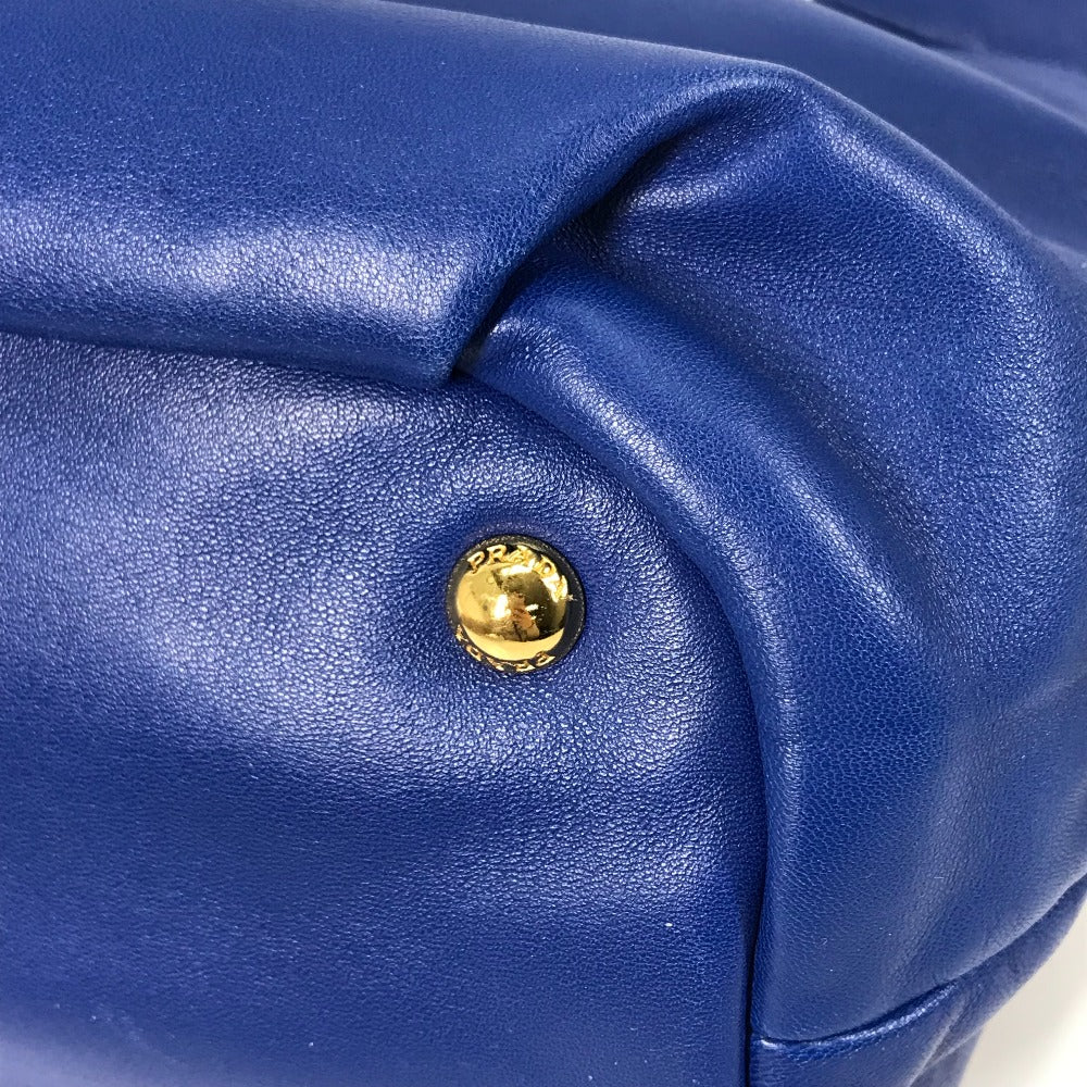 PRADA Handbag leather blue logo Crossbody ribbon Women Used Authentic