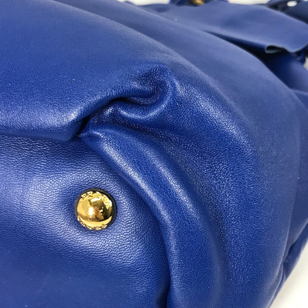 PRADA Handbag leather blue logo Crossbody ribbon Women Used Authentic