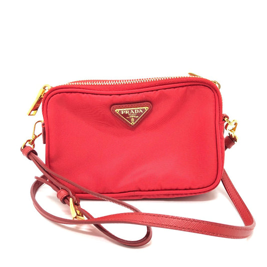 PRADA Shoulder Bag Nylon Red Triangle logo plate unisex(Unisex) Used Authentic