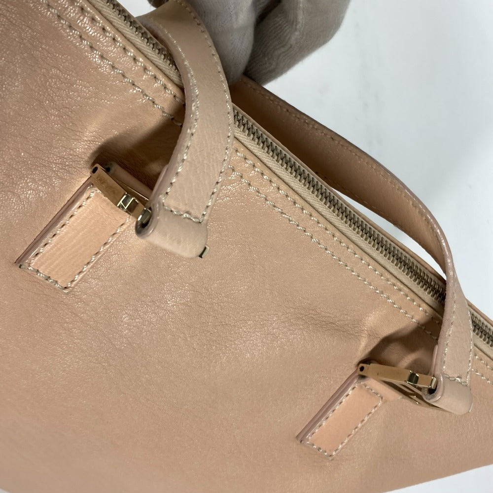 FENDI Handbag leather beige FF logo Women Used Authentic
