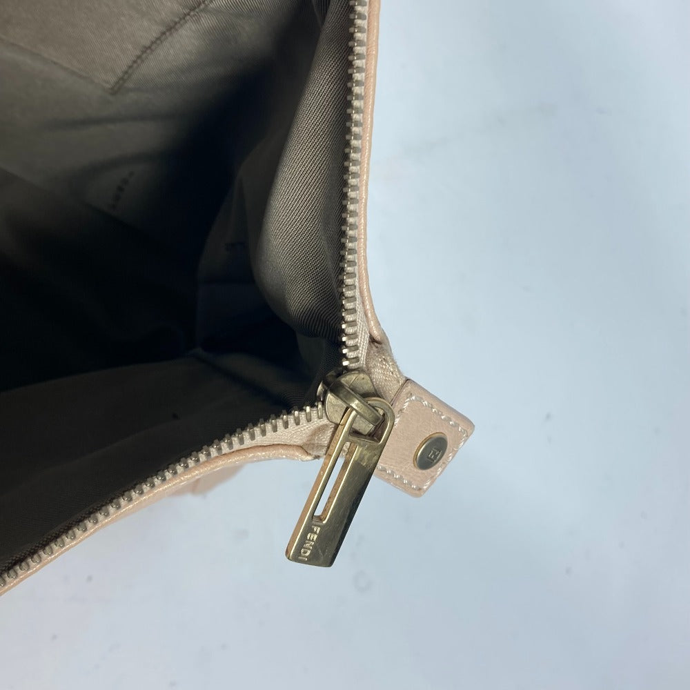 FENDI Handbag leather beige FF logo Women Used Authentic