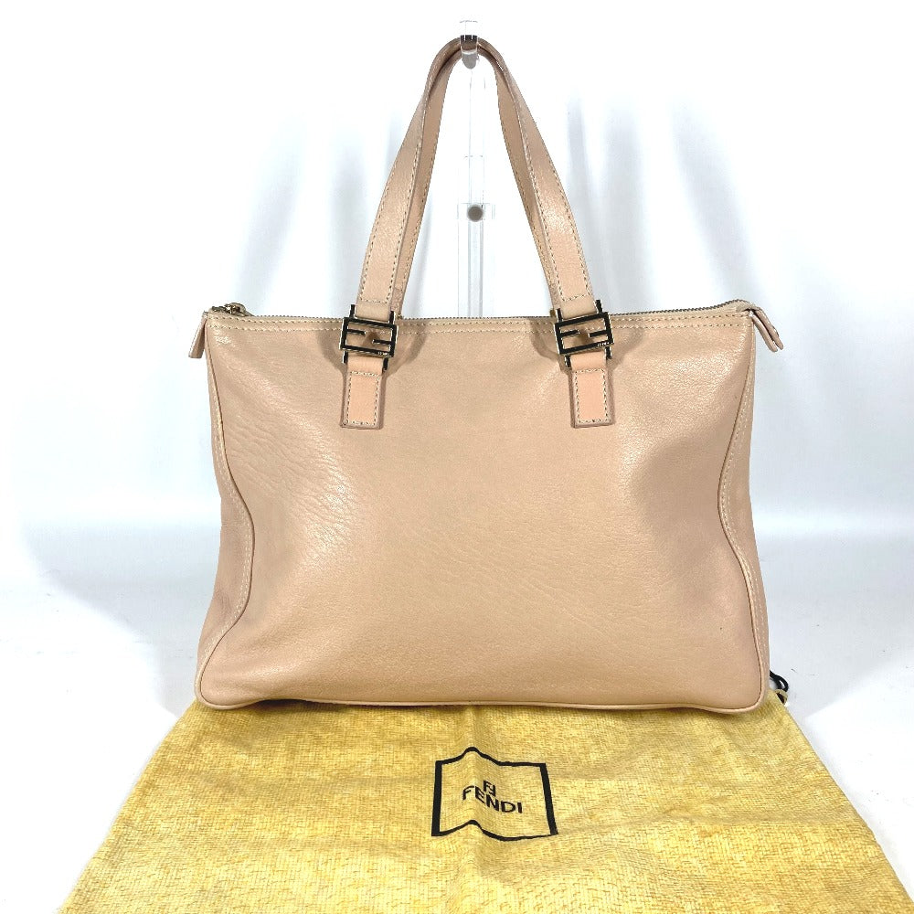 FENDI Handbag leather beige FF logo Women Used Authentic