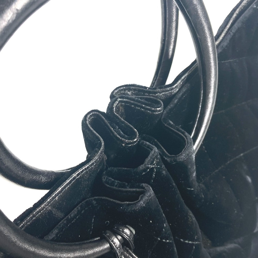 CHANEL Handbag Velour, Leather black Matrasse quilting Round handle Leather handle Women Used Authentic
