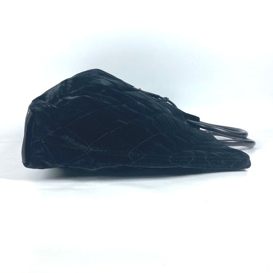 CHANEL Handbag Velour, Leather black Matrasse quilting Round handle Leather handle Women Used Authentic