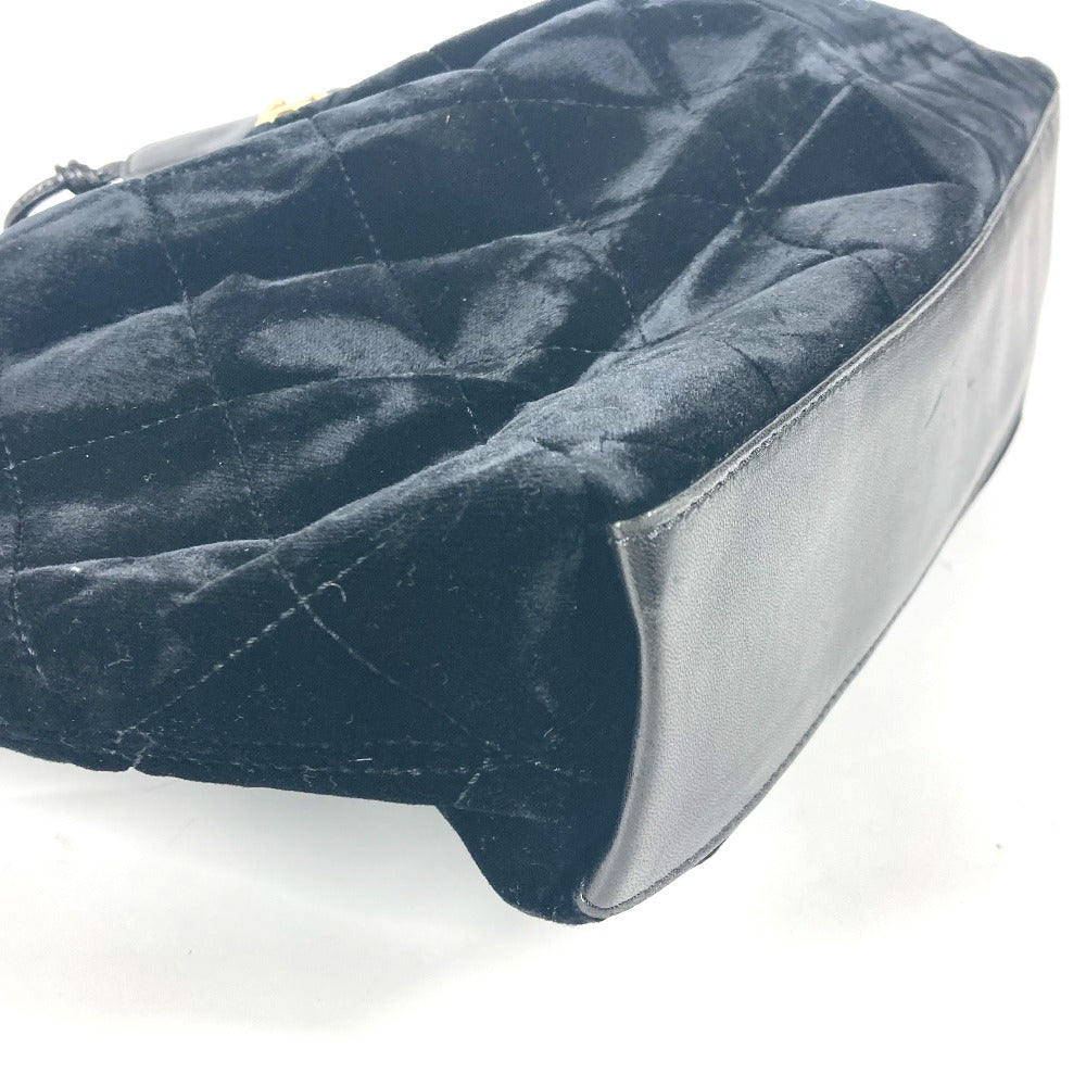 CHANEL Handbag Velour, Leather black Matrasse quilting Round handle Leather handle Women Used Authentic