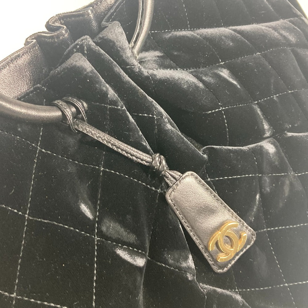 CHANEL Handbag Velour, Leather black Matrasse quilting Round handle Leather handle Women Used Authentic