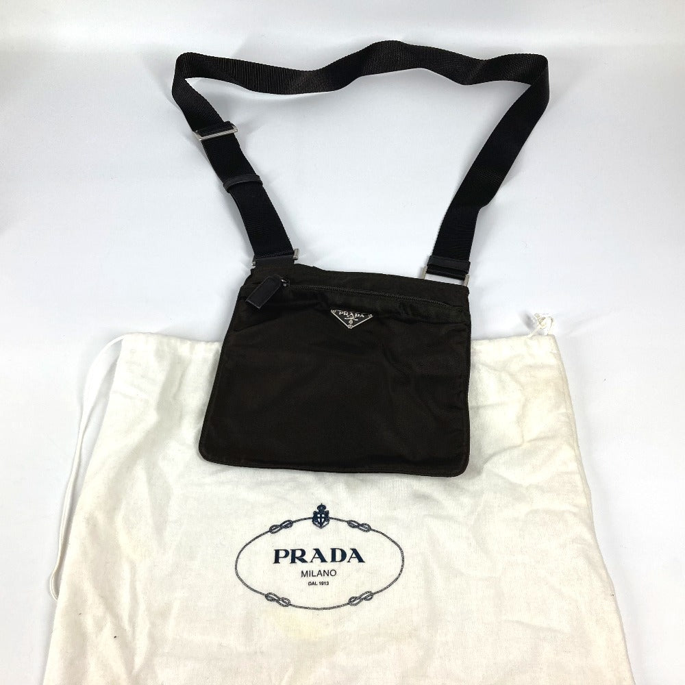 PRADA Shoulder Bag BT7372 Nylon Brown Triangle logo plate Women Used Authentic