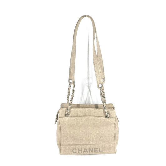 CHANEL Shoulder Bag canvas beige vintage CC COCO Mark