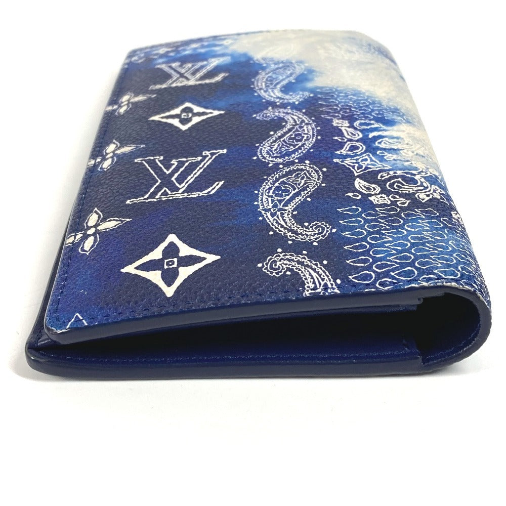 LOUIS VUITTON Long Wallet Purse M81405 leather blue monogram bandana Portefeuille Brazza
