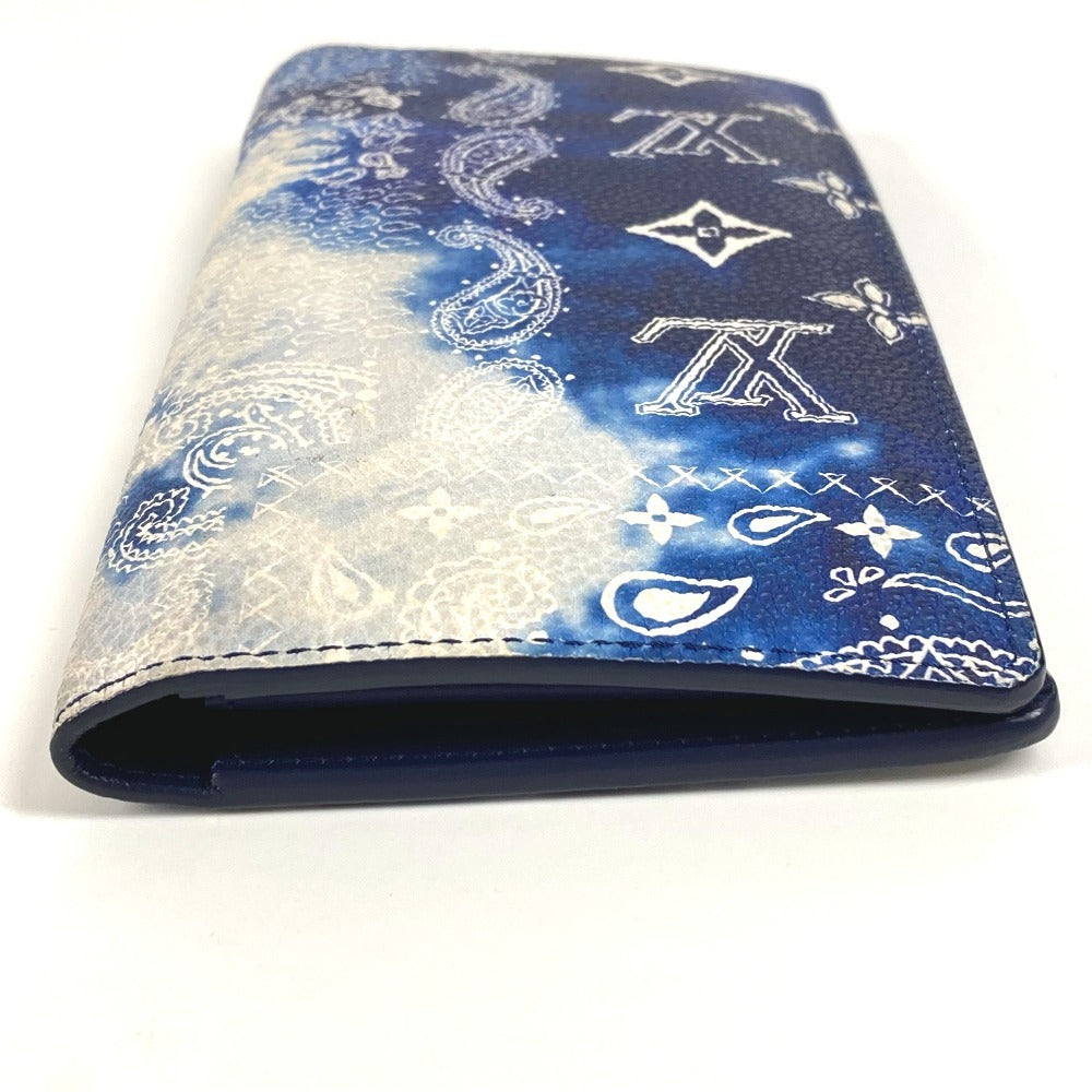 LOUIS VUITTON Long Wallet Purse M81405 leather blue monogram bandana Portefeuille Brazza