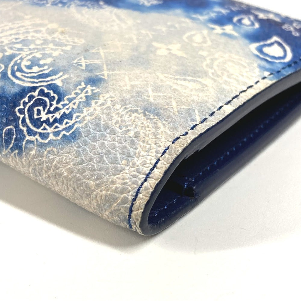 LOUIS VUITTON Long Wallet Purse M81405 leather blue monogram bandana Portefeuille Brazza