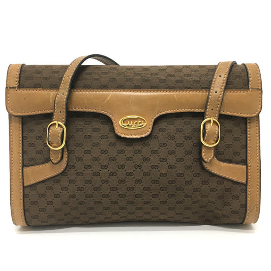 GUCCI Shoulder Bag 067 GG canvas / leather Brown Micro GG Old Gucci Women Used Authentic