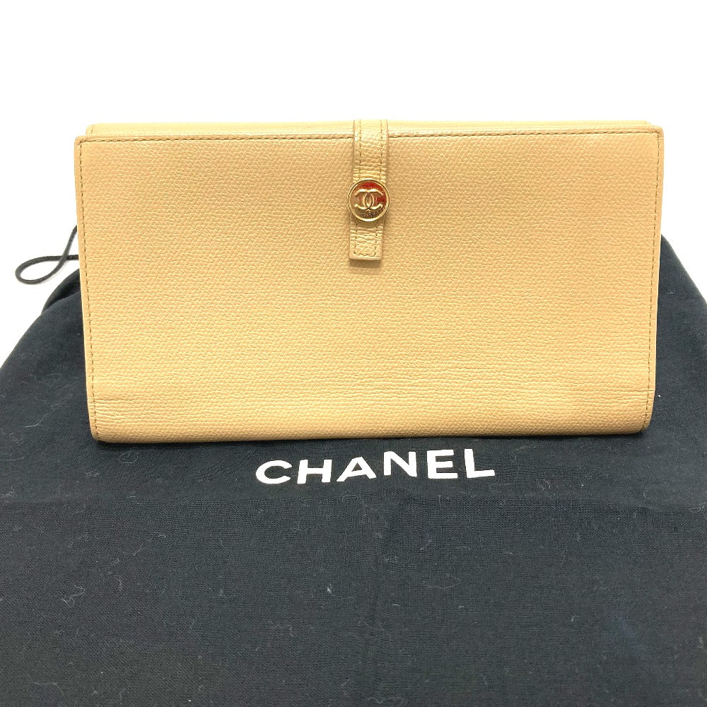 CHANEL Long Wallet Purse A20905 leather beige CC COCO Mark W Hook Wallet Women Used Authentic