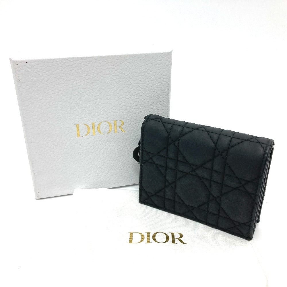Dior Folded wallet S0178SLOI leather black Lady Dior Mini wallet