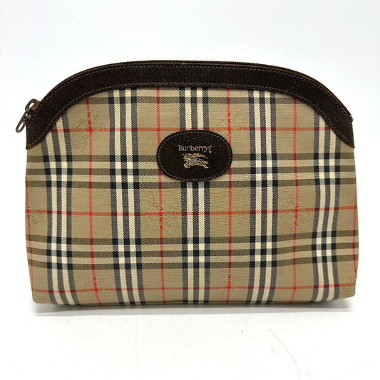 BURBERRY Pouch Canvas / leather beige check