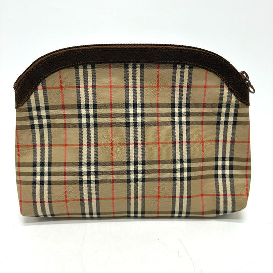 BURBERRY Pouch Canvas / leather beige check