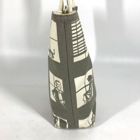 CHANEL Shoulder Bag canvas Gray x white Windows line Handbag Women Used Authentic