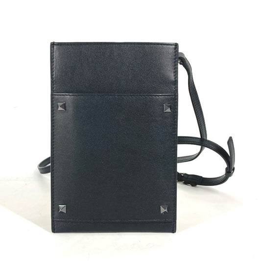 VALENTINO Shoulder Bag leather black Bag Crossbody Pochette logo Women Used Authentic