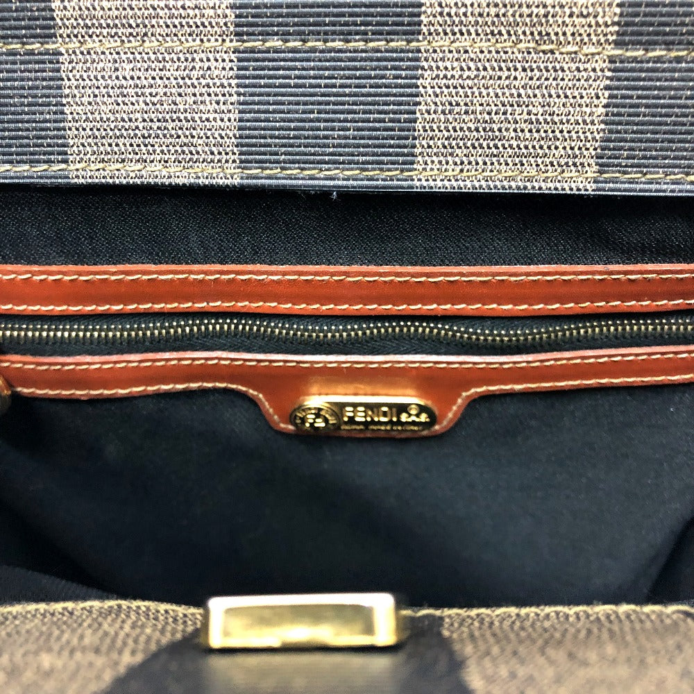 FENDI Tote Bag PVC, Leather khaki Pecan logo Women Used Authentic