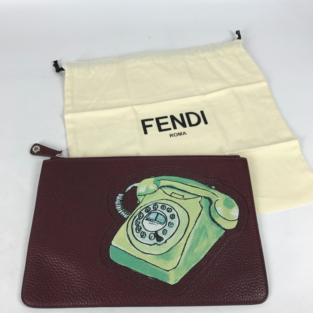 FENDI Clutch bag 7N0078 leather Brown type Pouch pouch Telephone Design mens Used Authentic