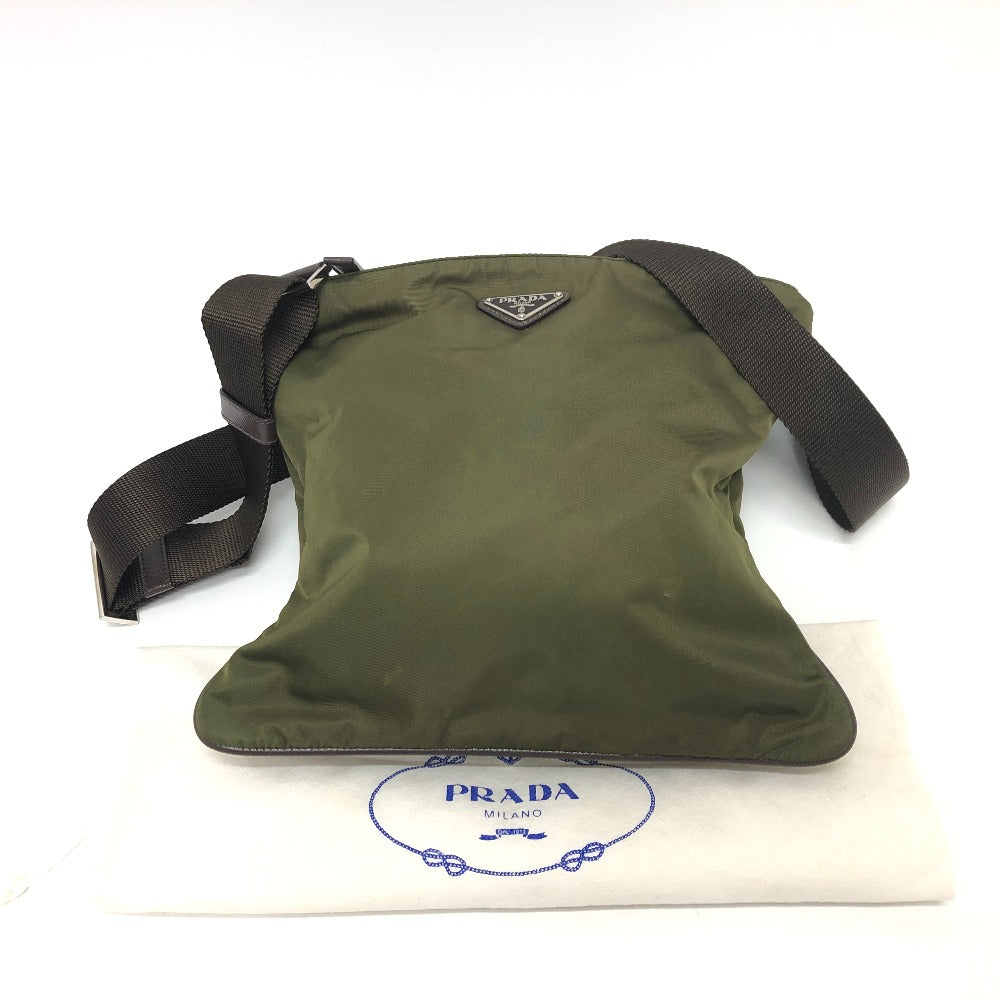 PRADA Shoulder Bag Nylon khaki Triangle logo mens Used Authentic