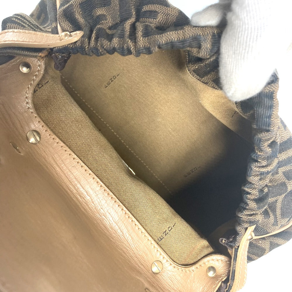 FENDI Handbag Leather / canvas Brown Turn lock Zucca Women Used Authentic
