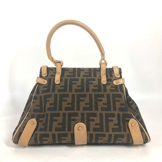 FENDI Handbag Leather / canvas Brown Turn lock Zucca Women Used Authentic