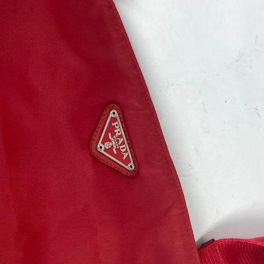 PRADA Shoulder Bag Nylon Red Pochette Triangle logo plate Women Used Authentic