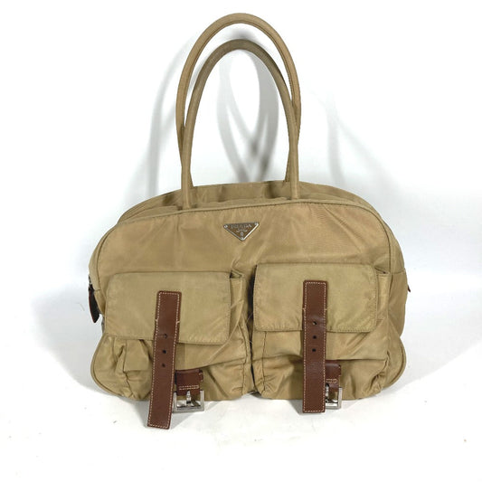PRADA Shoulder Bag Nylon beige Triangle logo plate Women Used Authentic
