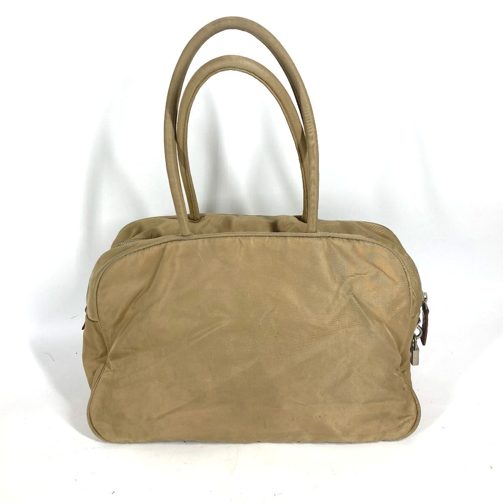 PRADA Shoulder Bag Nylon beige Triangle logo plate Women Used Authentic
