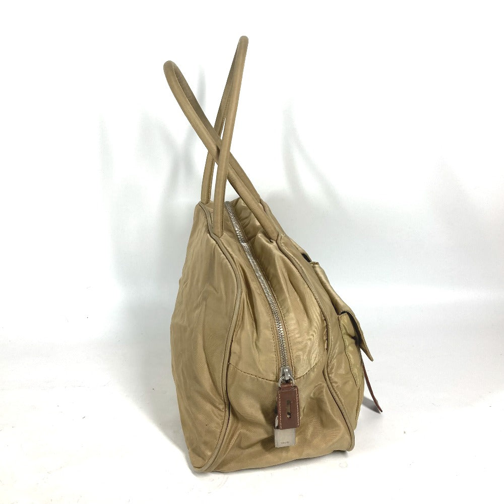 PRADA Shoulder Bag Nylon beige Triangle logo plate Women Used Authentic