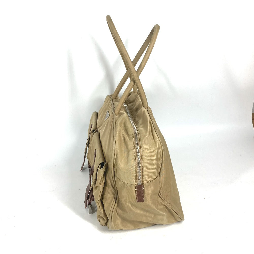 PRADA Shoulder Bag Nylon beige Triangle logo plate Women Used Authentic