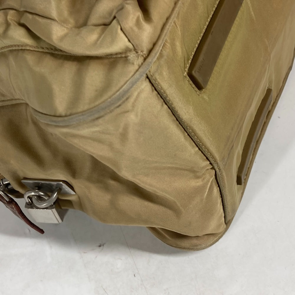 PRADA Shoulder Bag Nylon beige Triangle logo plate Women Used Authentic