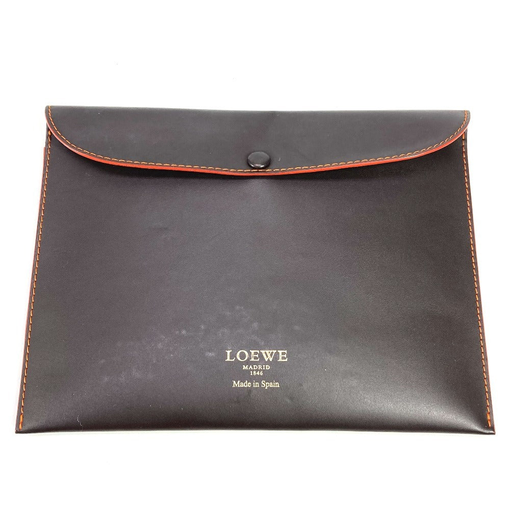LOEWE Shoulder Bag leather Brown Anagram logo punching Women Used Authentic