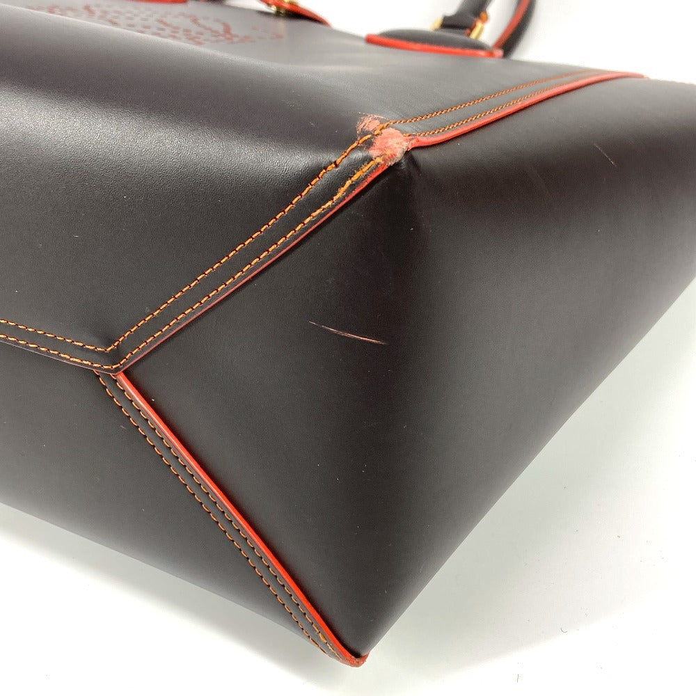 LOEWE Shoulder Bag leather Brown Anagram logo punching Women Used Authentic