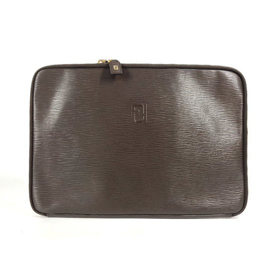 FENDI Clutch bag leather Brown vintage FF logo Women Used Authentic