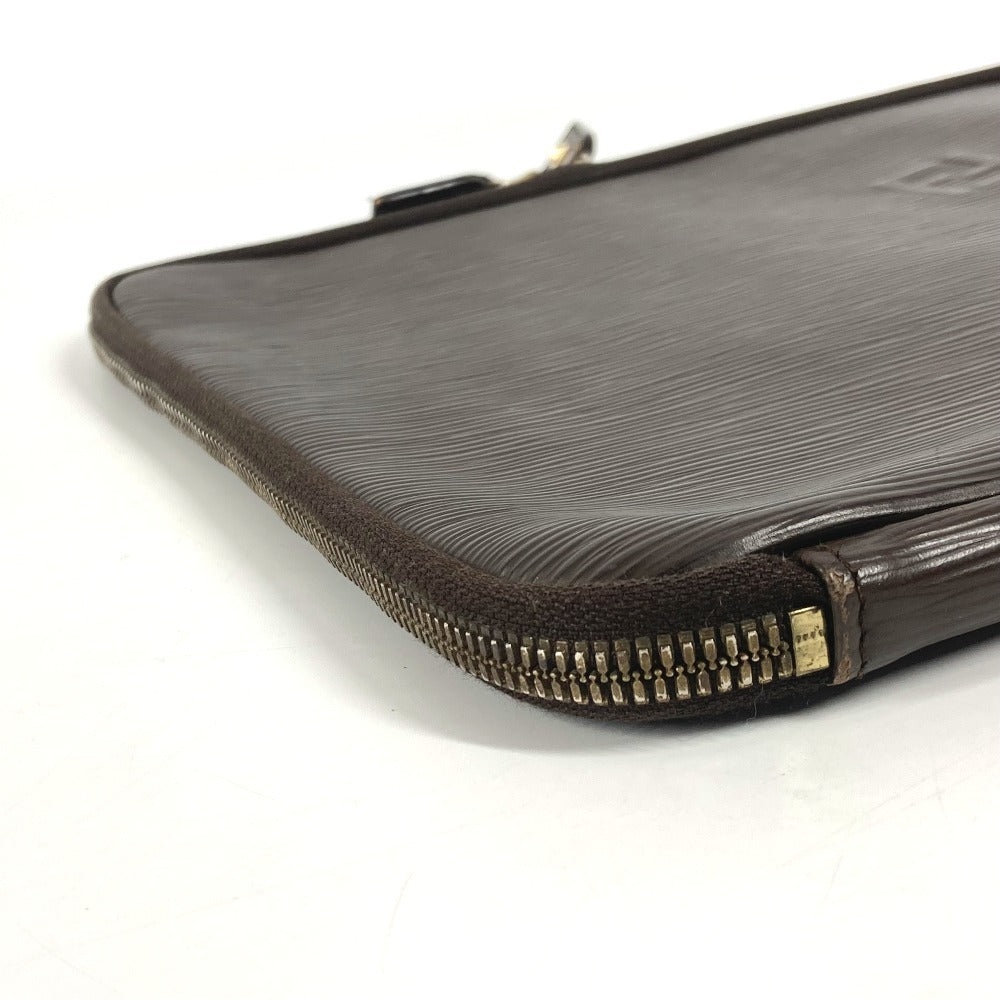 FENDI Clutch bag leather Brown vintage FF logo Women Used Authentic