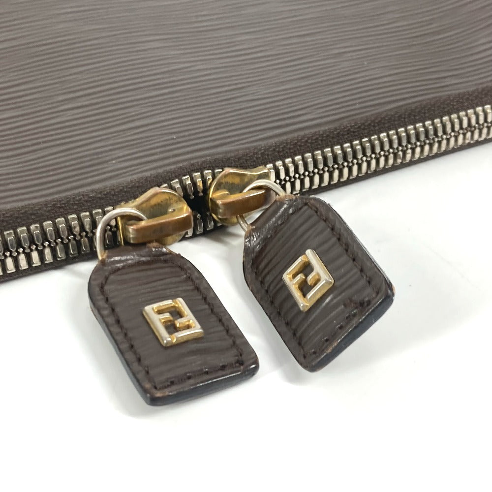 FENDI Clutch bag leather Brown vintage FF logo Women Used Authentic