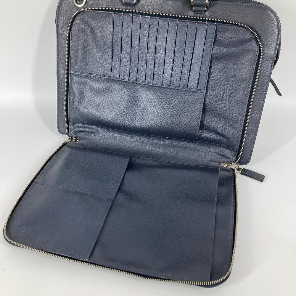 PRADA Business bag saffiano leather Navy Triangle logo plate