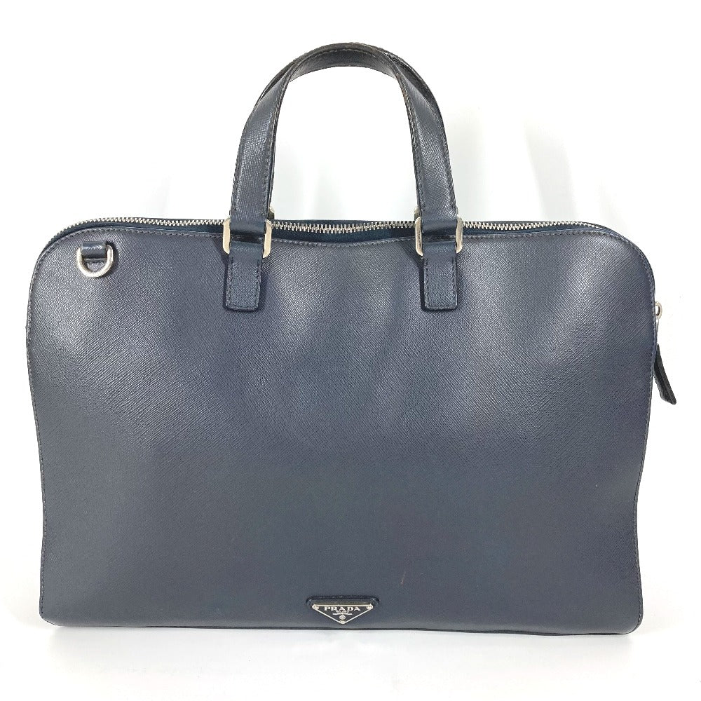 PRADA Business bag saffiano leather Navy Triangle logo plate