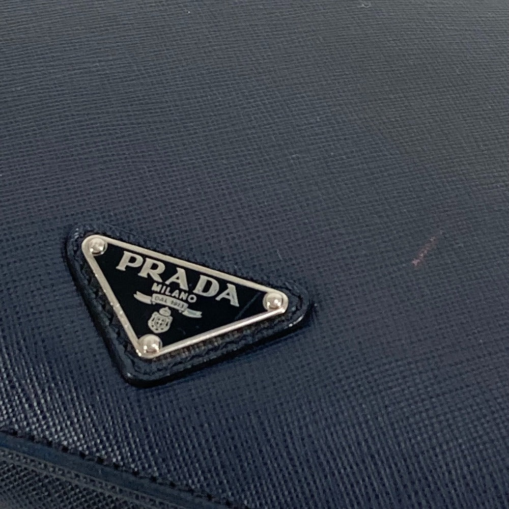 PRADA Business bag saffiano leather Navy Triangle logo plate