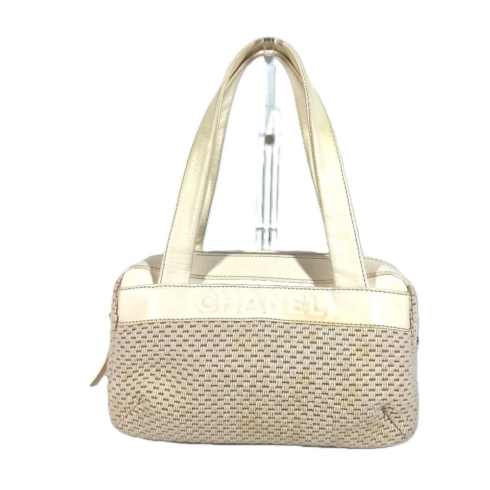 CHANEL Shoulder Bag Leather / canvas Ivorytype logo