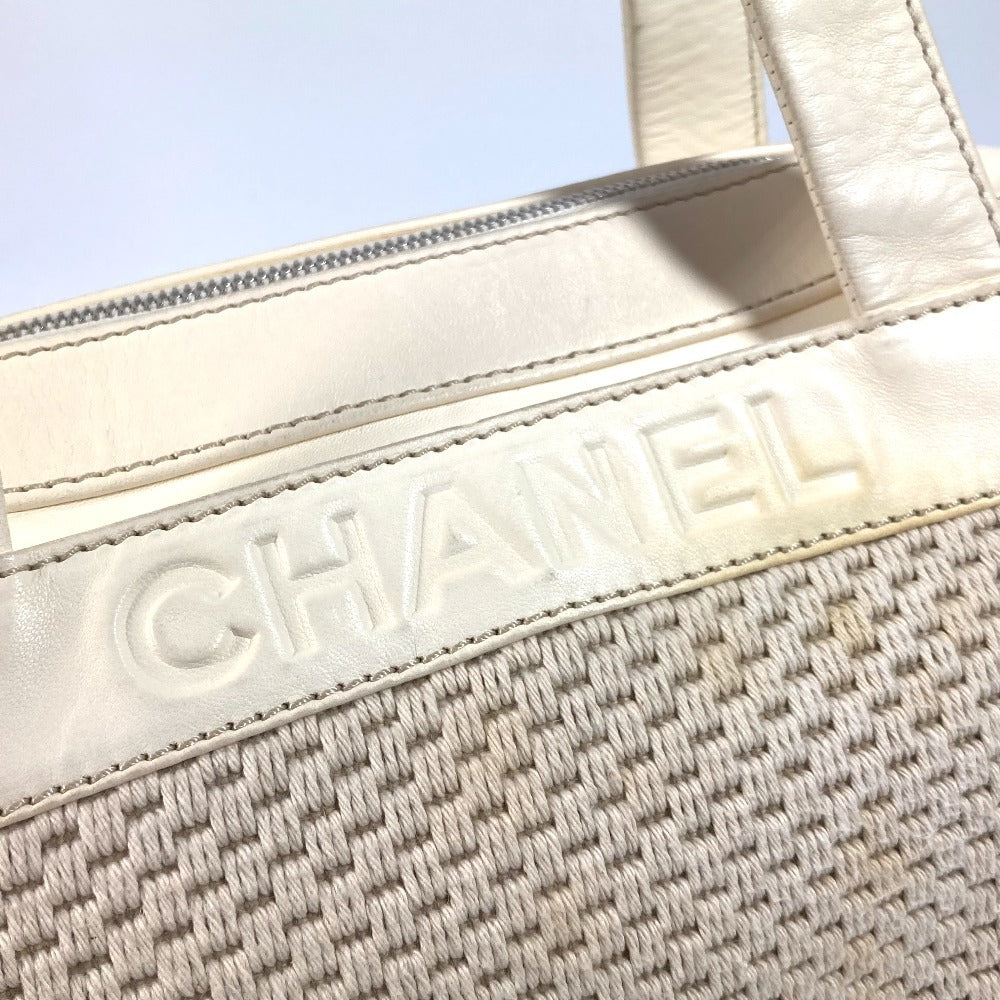 CHANEL Shoulder Bag Leather / canvas Ivorytype logo