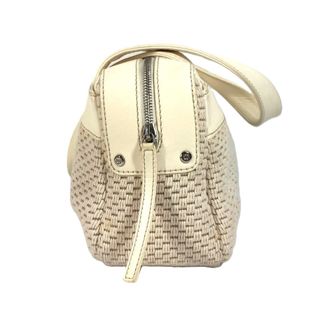 CHANEL Shoulder Bag Leather / canvas Ivorytype logo