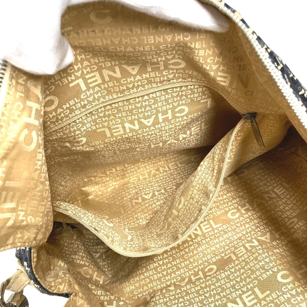 CHANEL Shoulder Bag Leather / canvas black Clover logo