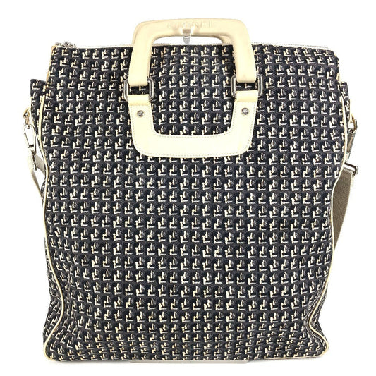 CHANEL Shoulder Bag Leather / canvas black Clover logo