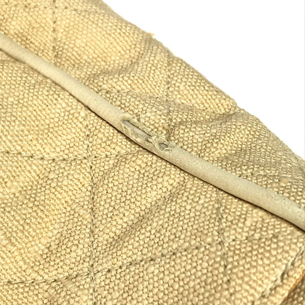 CHANEL Shoulder Bag canvas beige vintage logo matelassé quilted fringe tassel