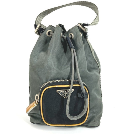 PRADA Handbag Leather / nylon Gray type Triangle logo plate