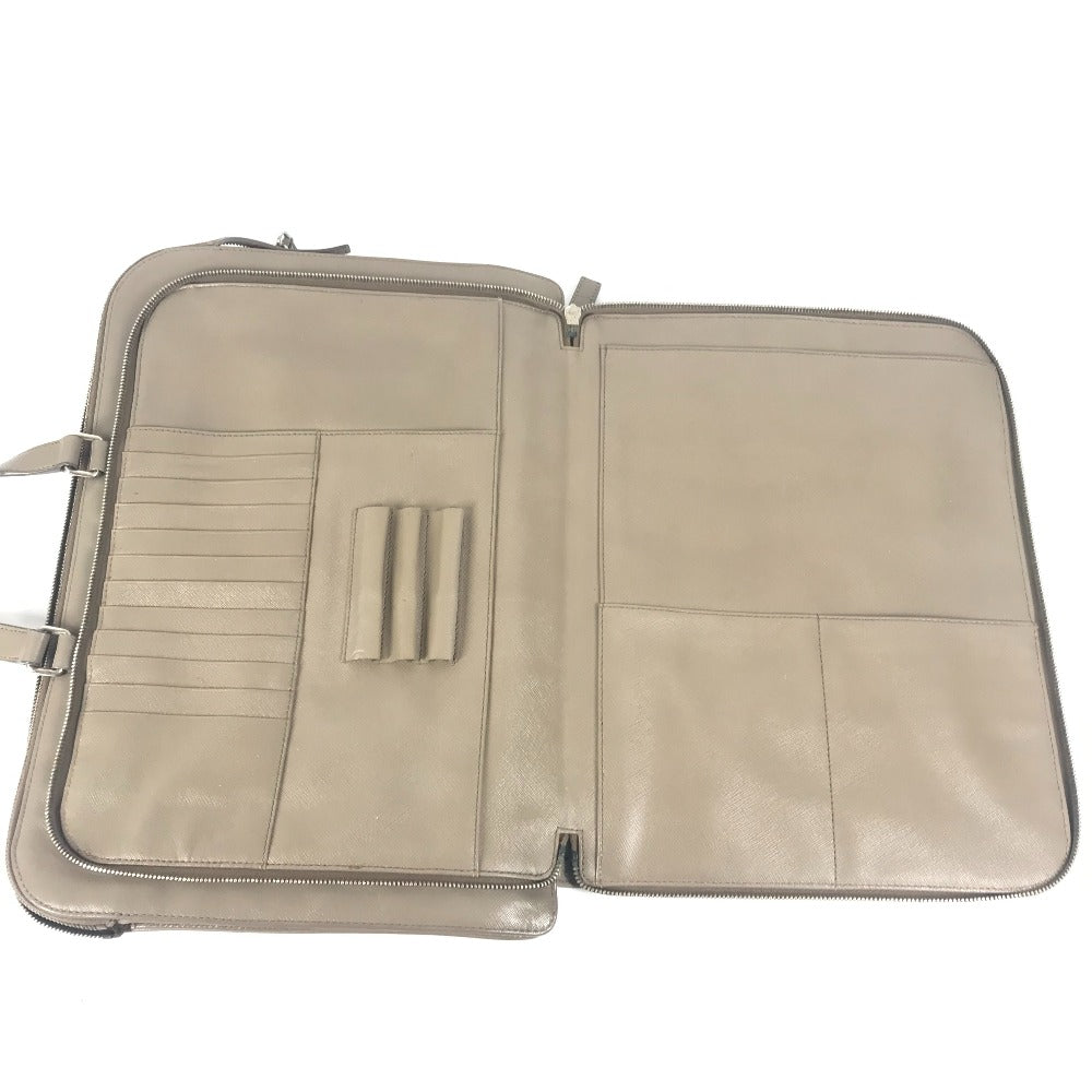 PRADA Business bag saffiano leather Beige type Triangle logo plate mens Used Authentic
